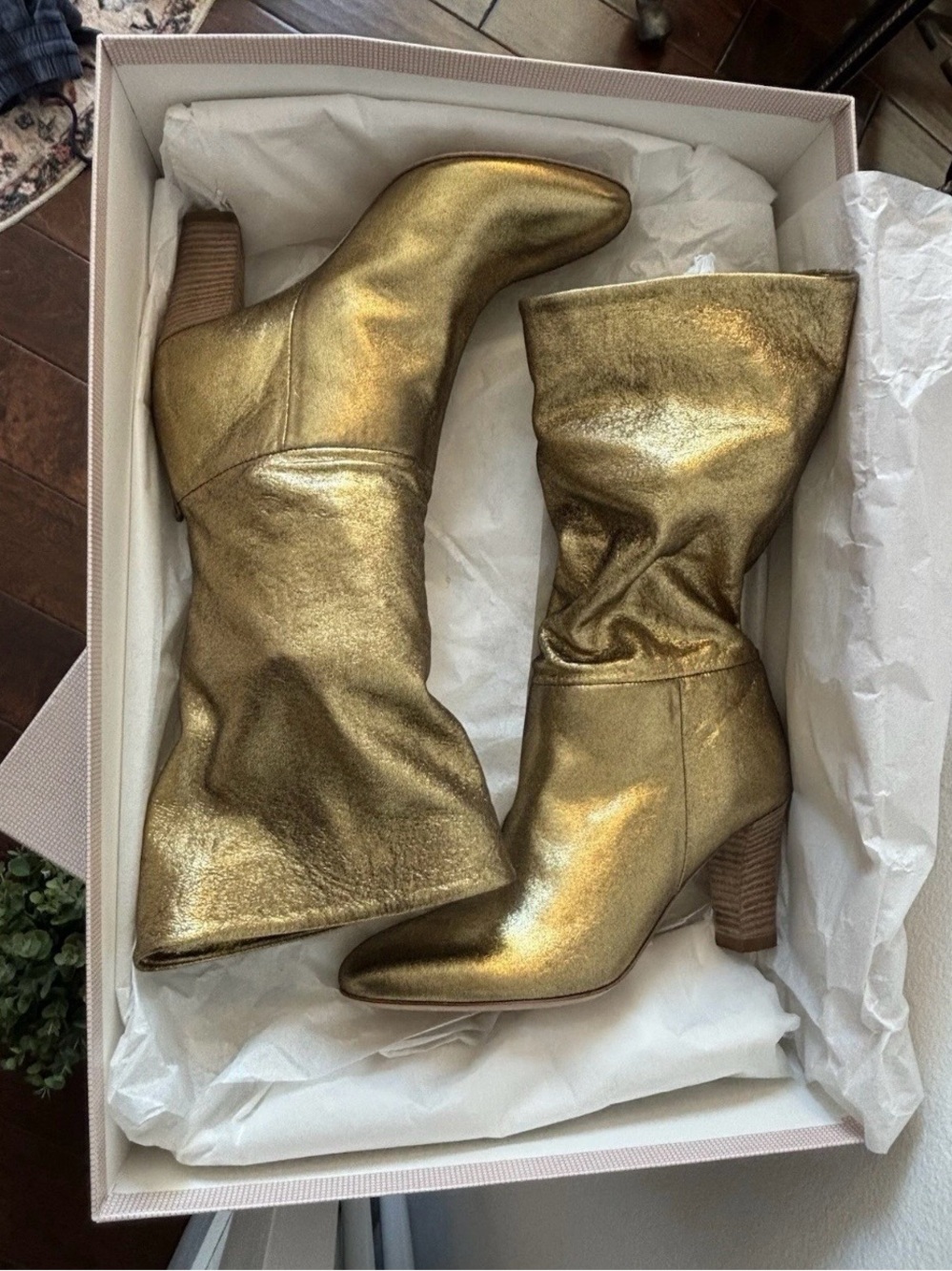 SJP by Sarah Jessica Parker Metallic Gold Mid-Calf Slouch Boots
